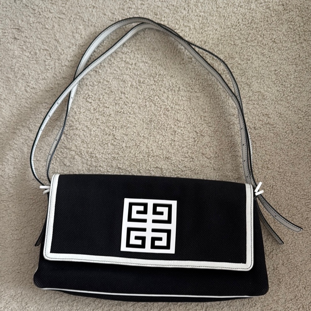 Givenchy Black/White Canvas with double Leather straps Shoulder bag